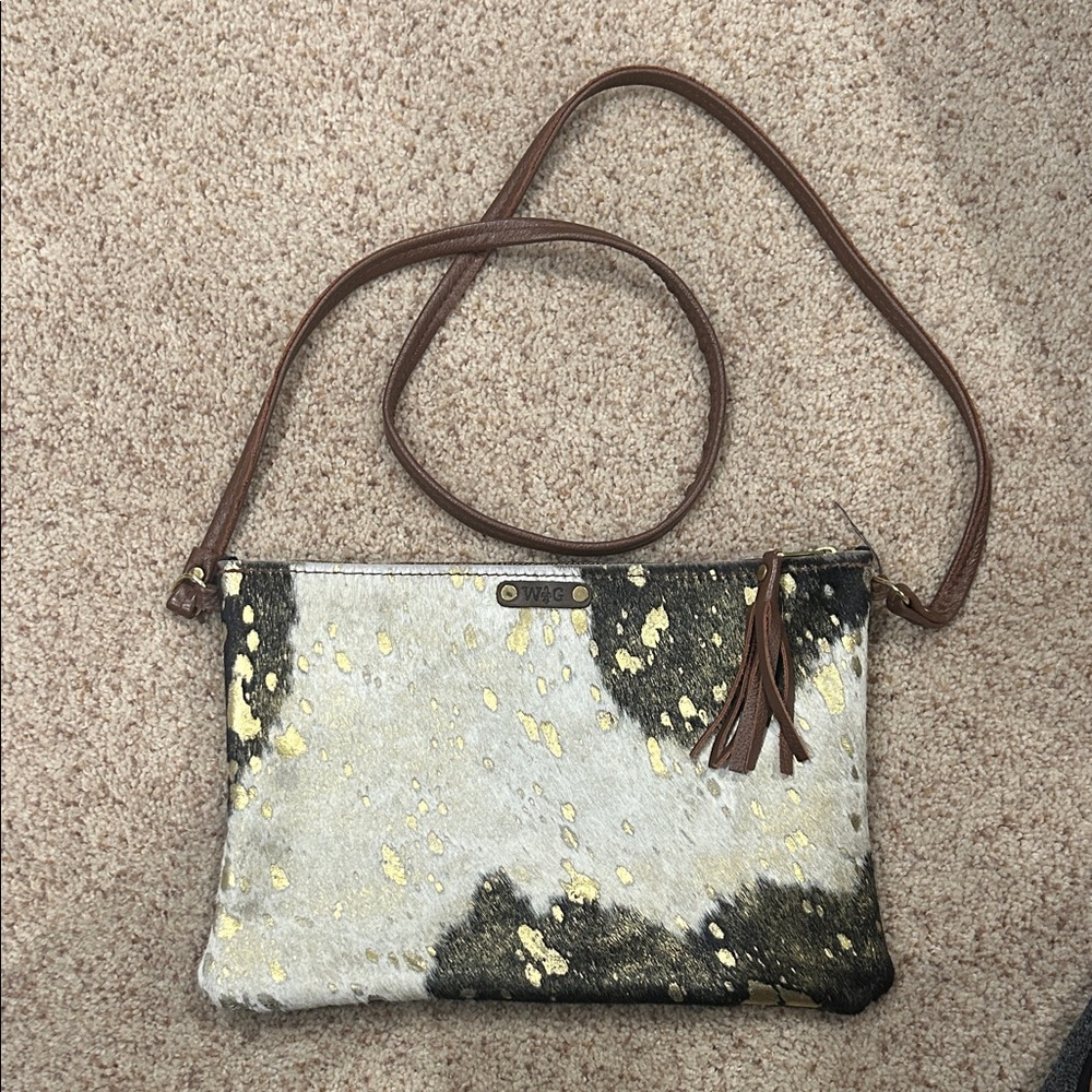 WG Brown and Gold Genuine Cowhide Crossbody Bag